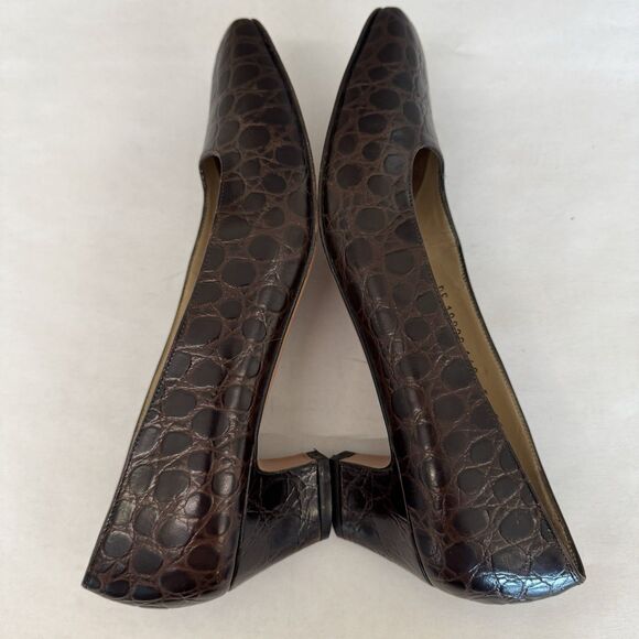 Salvatore Ferragamo Brown Croc Embossed Leather Low Heel Pumps Women 8 AAA - Picture 4 of 16